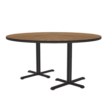 Correll Round Cafe Bistro and Breakroom Pedestal Table, High Pressure Laminate Top, Medium Oak BCT60R-06